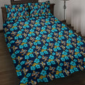 Gold Coast Titans Quilt Bed Set Tropical Hibiscus Floral Seamless Rugby Mascot