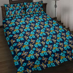 Gold Coast Titans Quilt Bed Set Tropical Hibiscus Floral Seamless Rugby Mascot