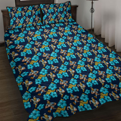 Gold Coast Titans Quilt Bed Set Tropical Hibiscus Floral Seamless Rugby Mascot