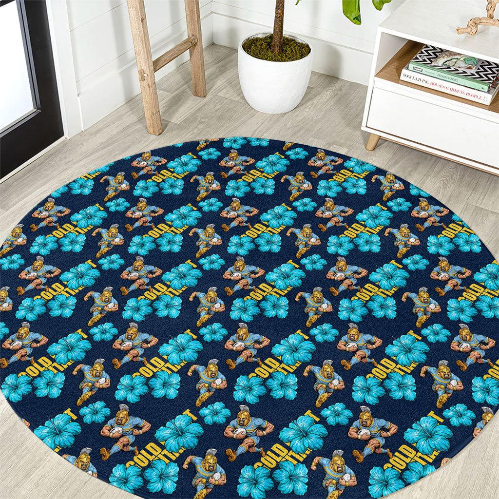 Gold Coast Titans Round Carpet Tropical Hibiscus Floral Seamless Rugby Mascot