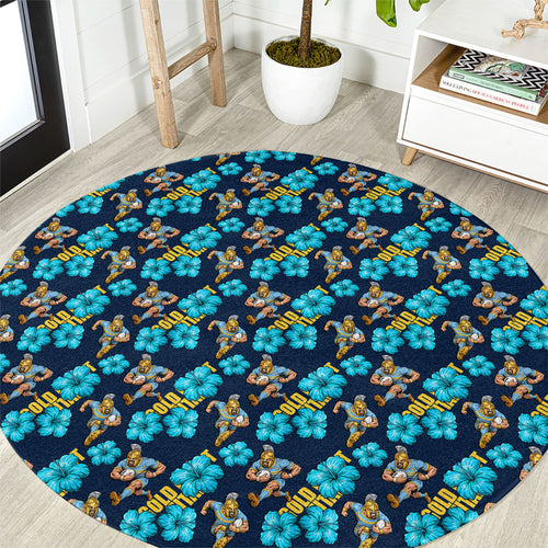 Gold Coast Titans Round Carpet Tropical Hibiscus Floral Seamless Rugby Mascot