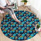 Gold Coast Titans Round Carpet Tropical Hibiscus Floral Seamless Rugby Mascot
