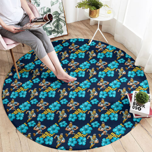 Gold Coast Titans Round Carpet Tropical Hibiscus Floral Seamless Rugby Mascot