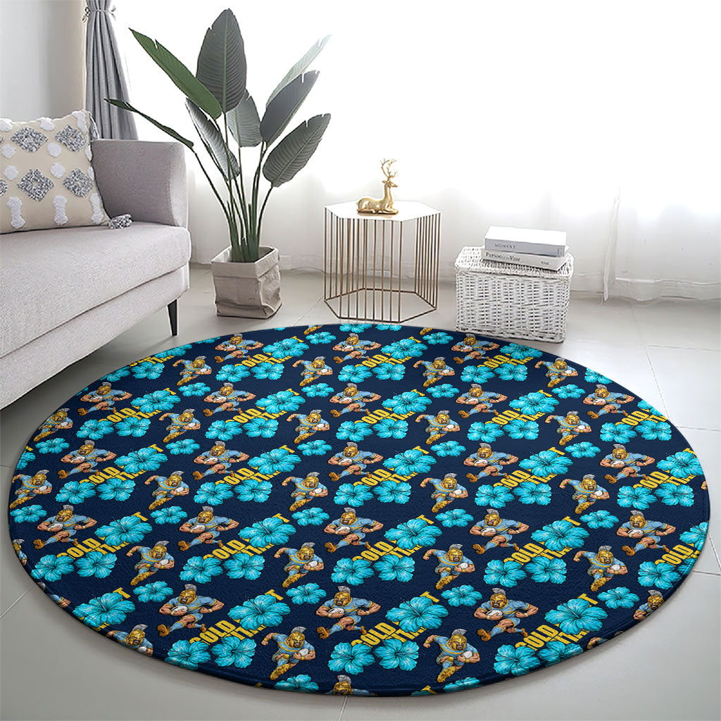 Gold Coast Titans Round Carpet Tropical Hibiscus Floral Seamless Rugby Mascot