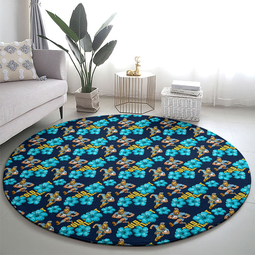 Gold Coast Titans Round Carpet Tropical Hibiscus Floral Seamless Rugby Mascot
