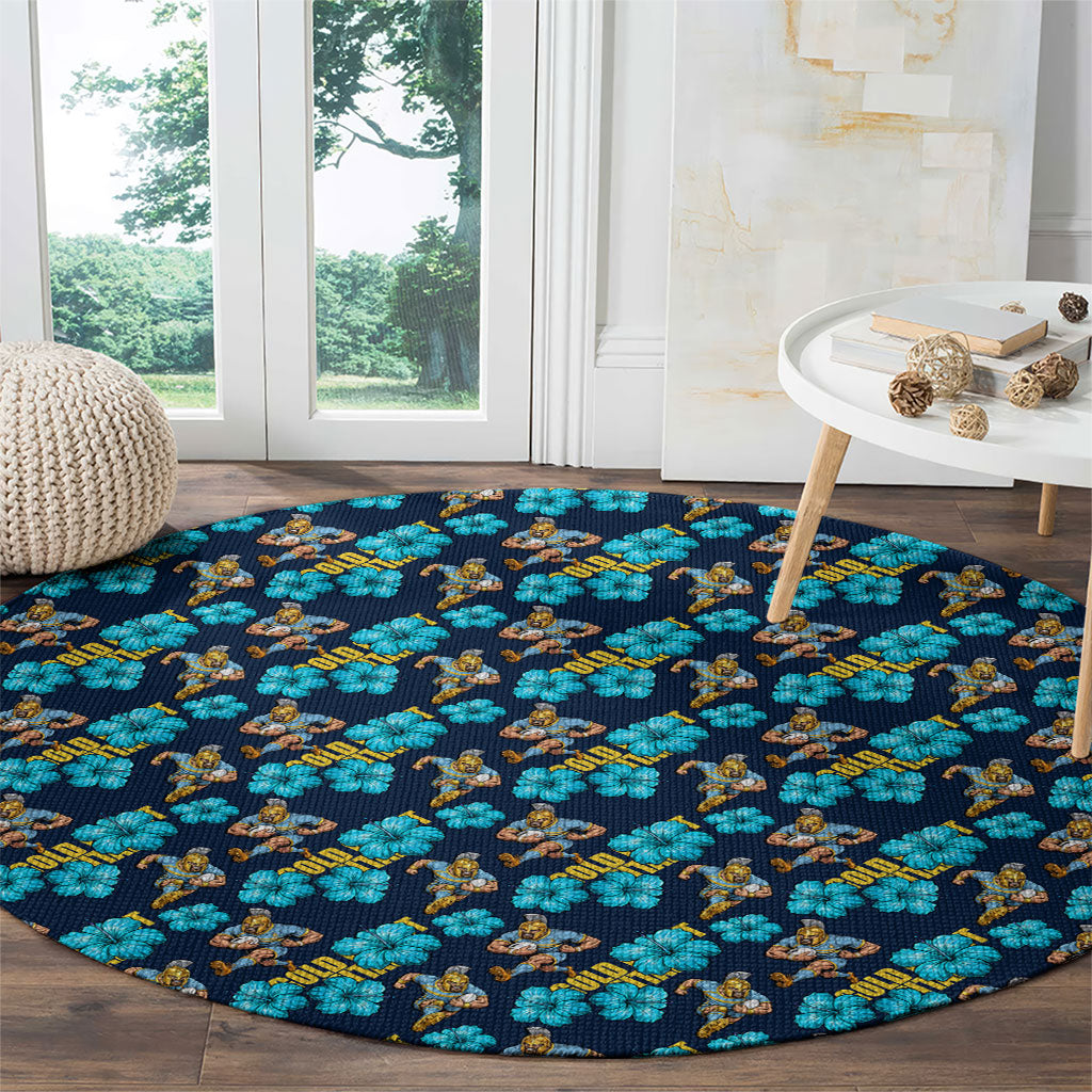 Gold Coast Titans Round Carpet Tropical Hibiscus Floral Seamless Rugby Mascot