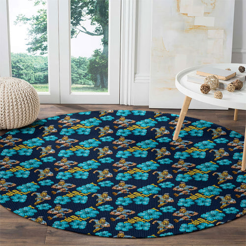 Gold Coast Titans Round Carpet Tropical Hibiscus Floral Seamless Rugby Mascot