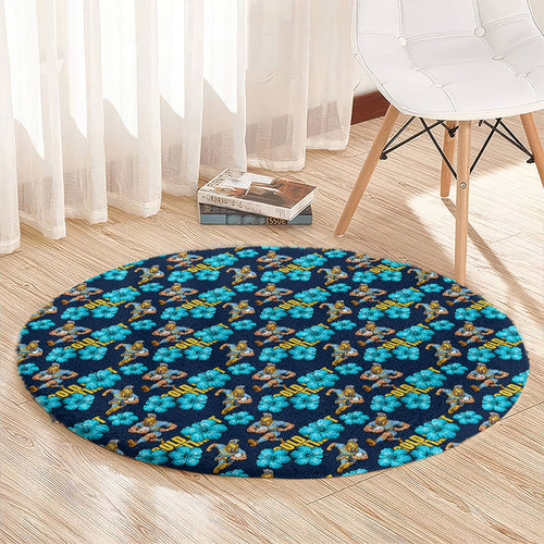 Gold Coast Titans Round Carpet Tropical Hibiscus Floral Seamless Rugby Mascot