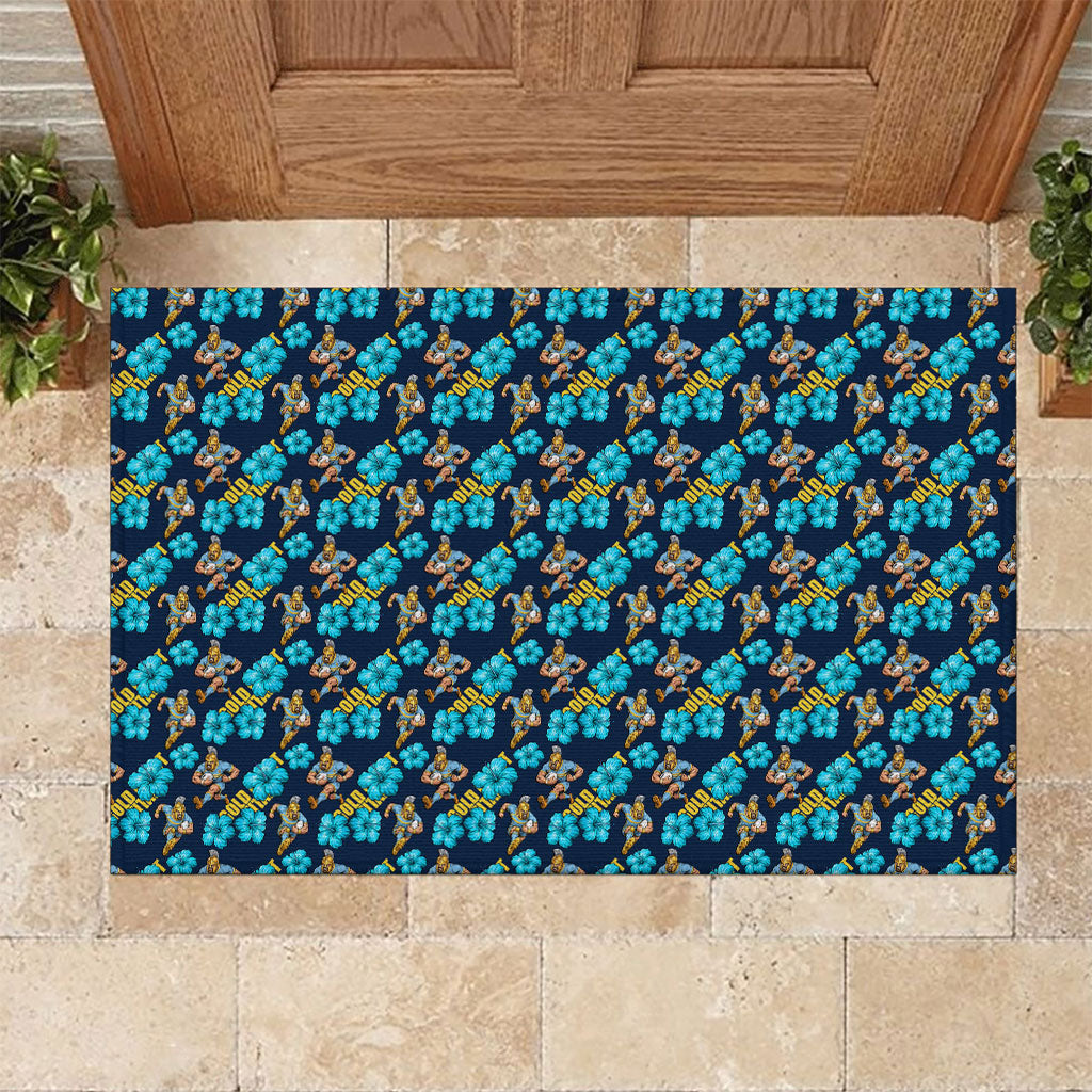Gold Coast Titans Rubber Doormat Tropical Hibiscus Floral Seamless Rugby Mascot