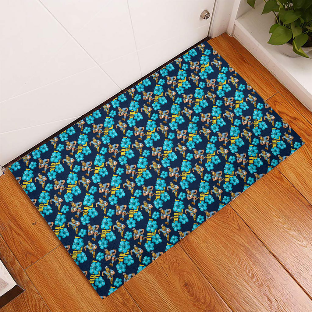 Gold Coast Titans Rubber Doormat Tropical Hibiscus Floral Seamless Rugby Mascot