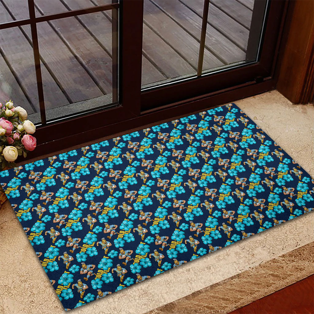 Gold Coast Titans Rubber Doormat Tropical Hibiscus Floral Seamless Rugby Mascot