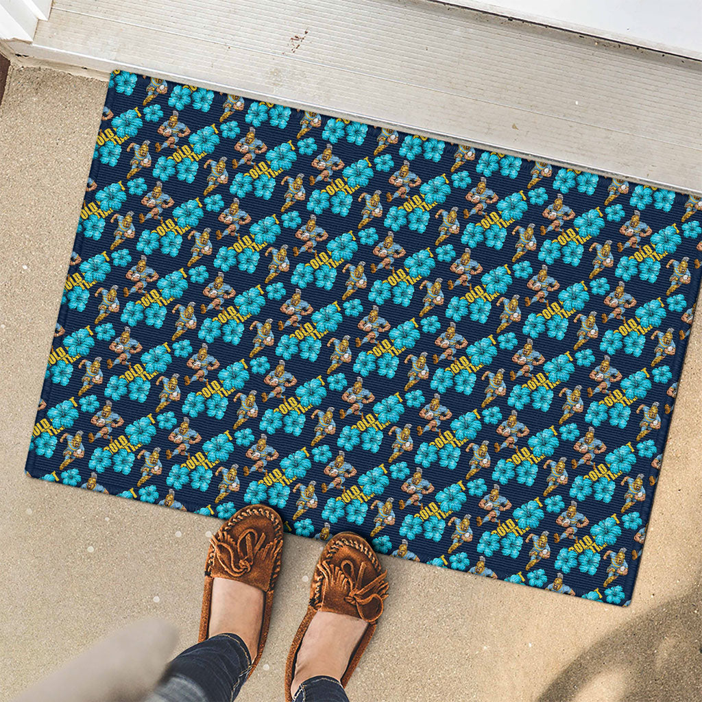 Gold Coast Titans Rubber Doormat Tropical Hibiscus Floral Seamless Rugby Mascot