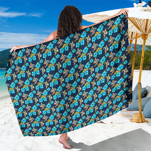 Gold Coast Titans Sarong Tropical Hibiscus Floral Seamless Rugby Mascot