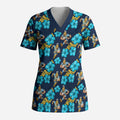 Gold Coast Titans Scrub Top Tropical Hibiscus Floral Seamless Rugby Mascot