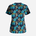 Gold Coast Titans Scrub Top Tropical Hibiscus Floral Seamless Rugby Mascot