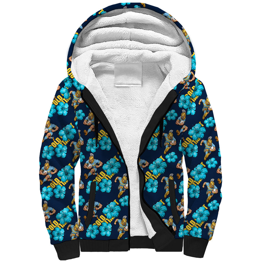Gold Coast Titans Sherpa Hoodie Tropical Hibiscus Floral Seamless Rugby Mascot