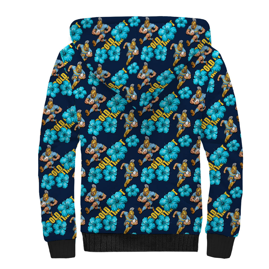 Gold Coast Titans Sherpa Hoodie Tropical Hibiscus Floral Seamless Rugby Mascot
