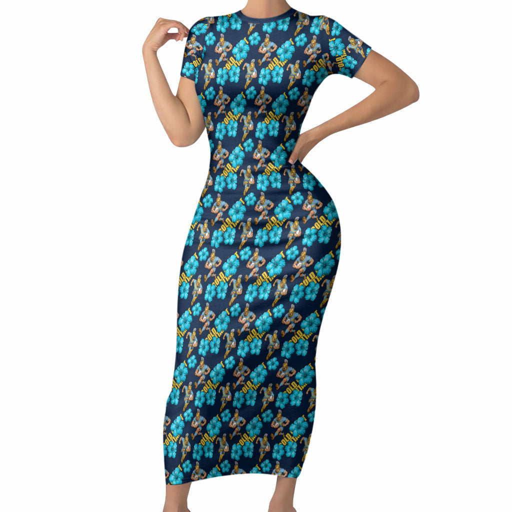 Gold Coast Titans Short Sleeve Bodycon Dress Tropical Hibiscus Floral Seamless Rugby Mascot