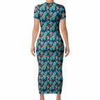 Gold Coast Titans Short Sleeve Bodycon Dress Tropical Hibiscus Floral Seamless Rugby Mascot
