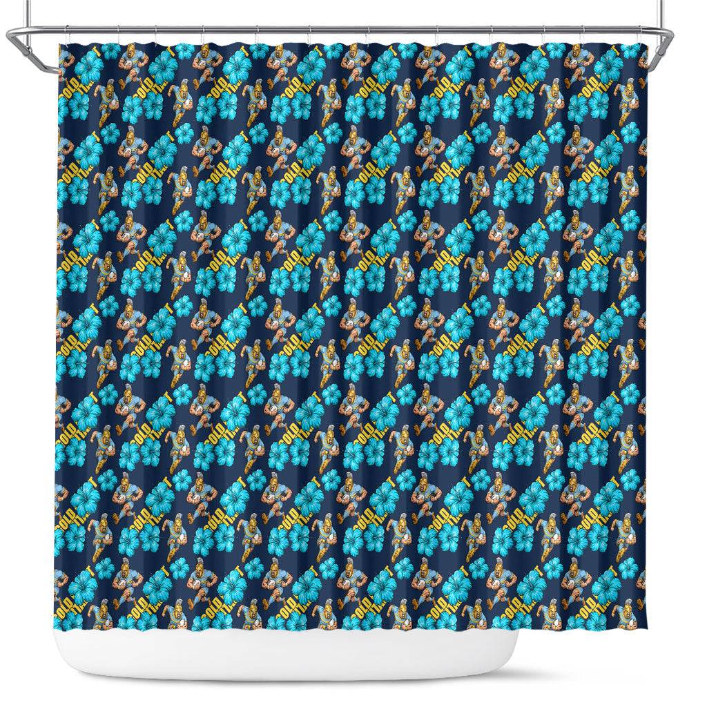 Gold Coast Titans Shower Curtain Tropical Hibiscus Floral Seamless Rugby Mascot