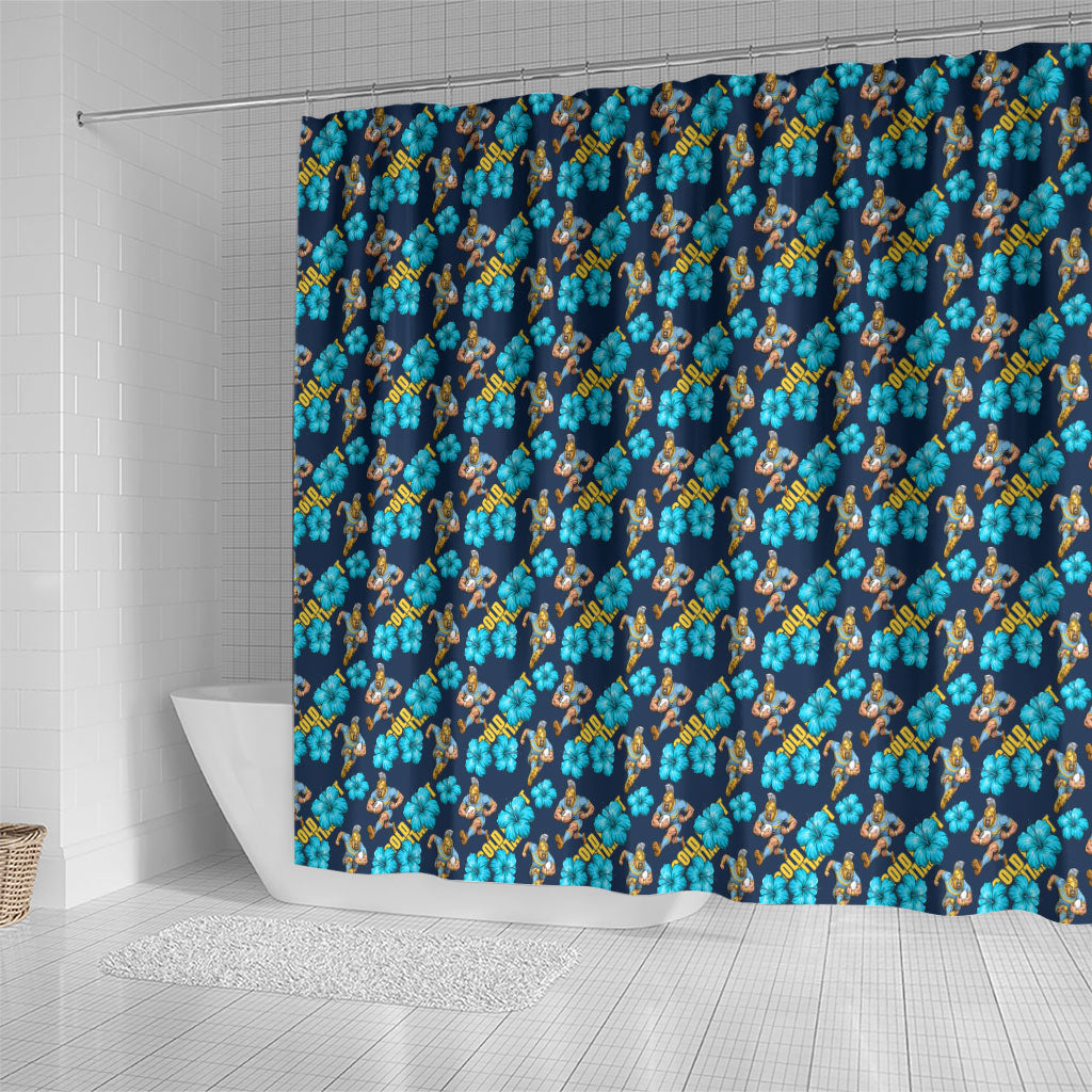 Gold Coast Titans Shower Curtain Tropical Hibiscus Floral Seamless Rugby Mascot