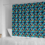 Gold Coast Titans Shower Curtain Tropical Hibiscus Floral Seamless Rugby Mascot