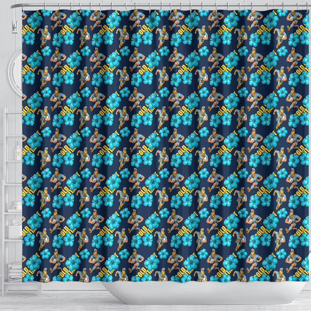 Gold Coast Titans Shower Curtain Tropical Hibiscus Floral Seamless Rugby Mascot
