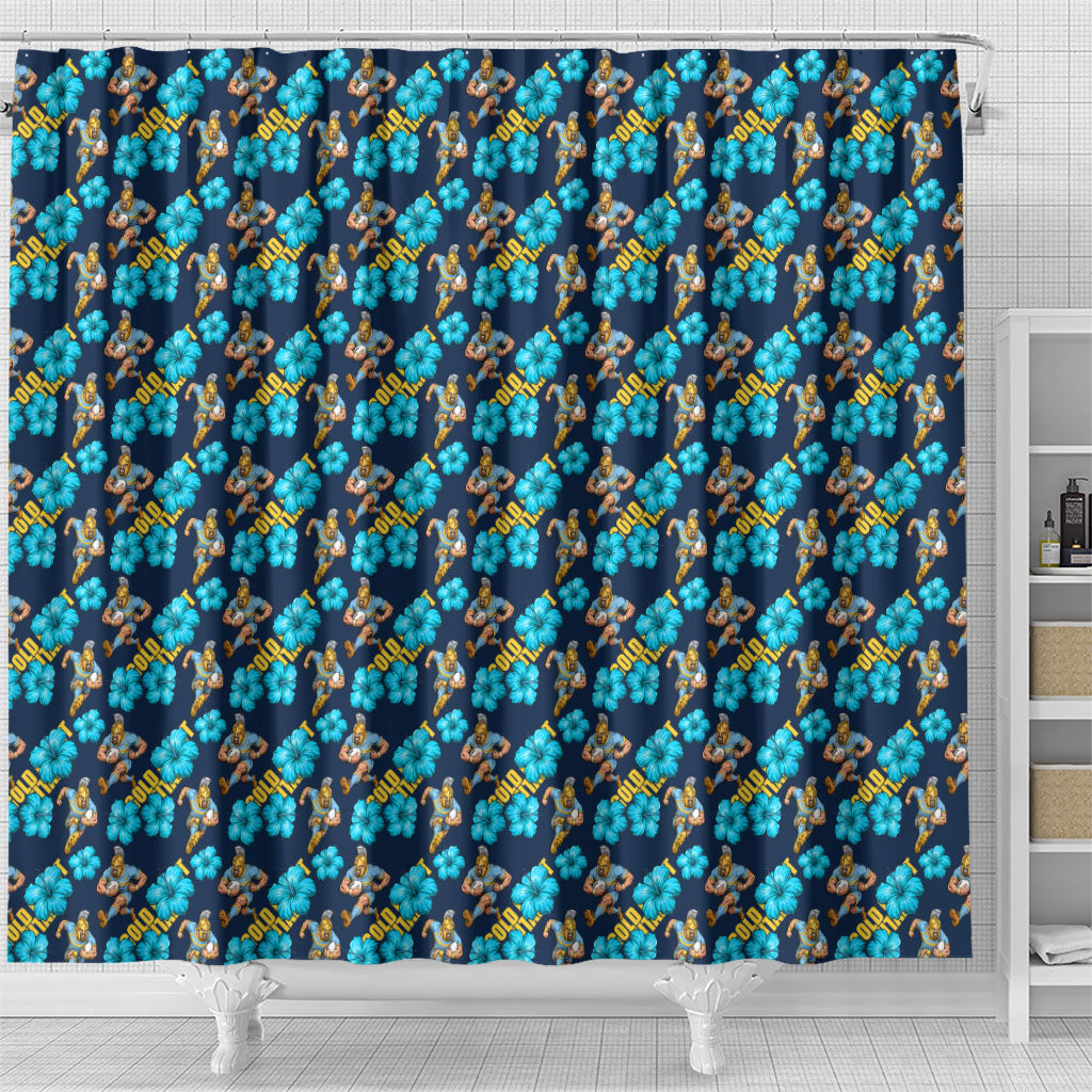 Gold Coast Titans Shower Curtain Tropical Hibiscus Floral Seamless Rugby Mascot