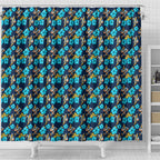 Gold Coast Titans Shower Curtain Tropical Hibiscus Floral Seamless Rugby Mascot