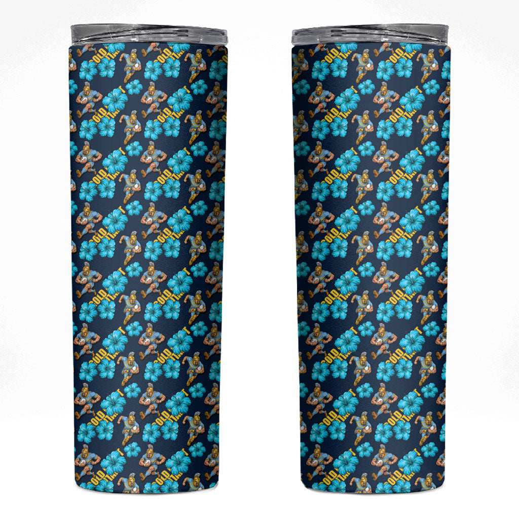 Gold Coast Titans Skinny Tumbler Tropical Hibiscus Floral Seamless Rugby Mascot