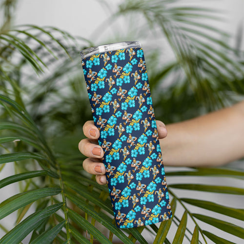 Gold Coast Titans Skinny Tumbler Tropical Hibiscus Floral Seamless Rugby Mascot