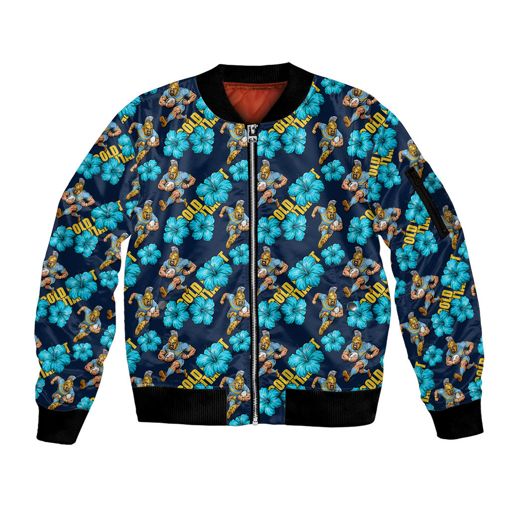 Gold Coast Titans Sleeve Zip Bomber Jacket Tropical Hibiscus Floral Seamless Rugby Mascot