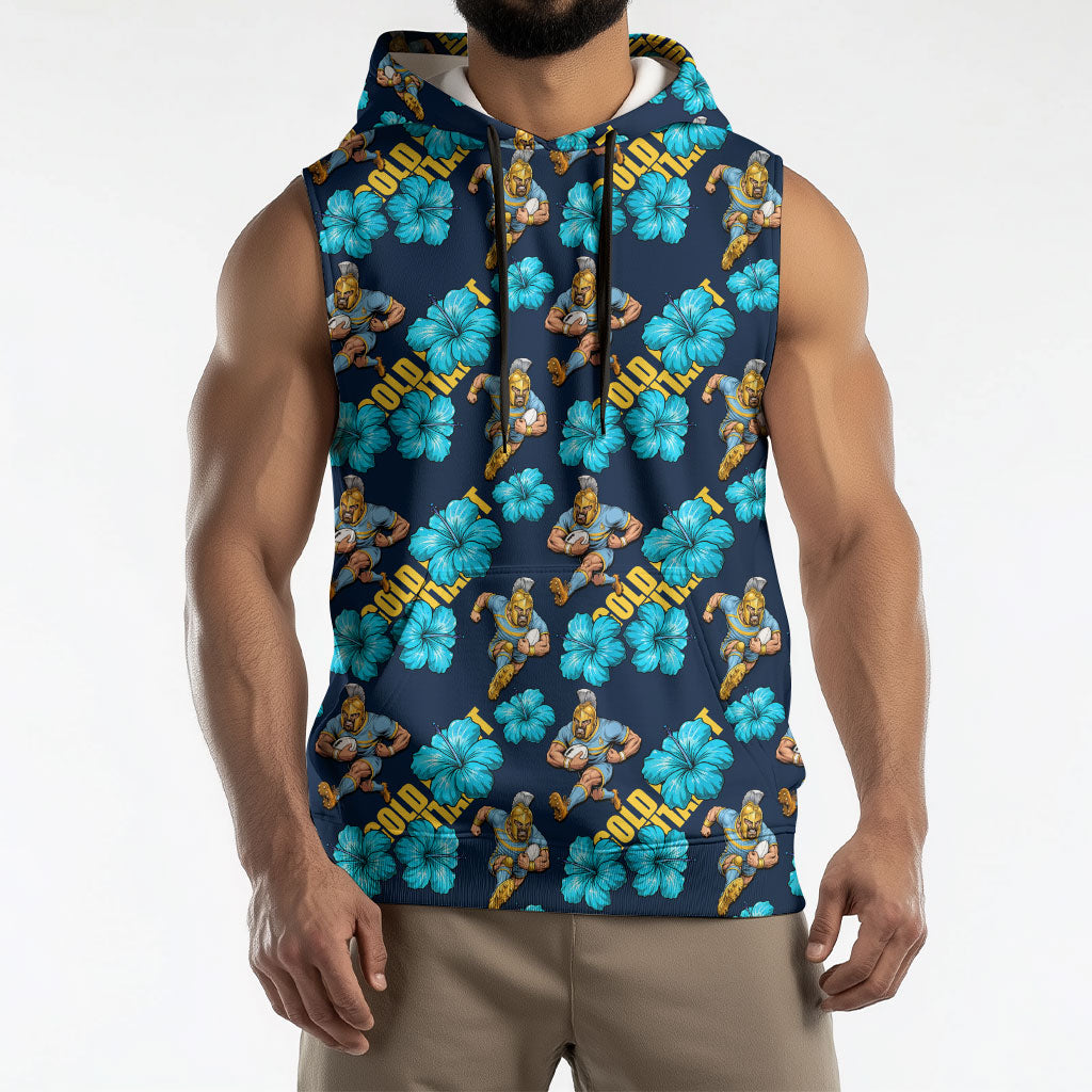 Gold Coast Titans Sleeveless Hoodie Tropical Hibiscus Floral Seamless Rugby Mascot