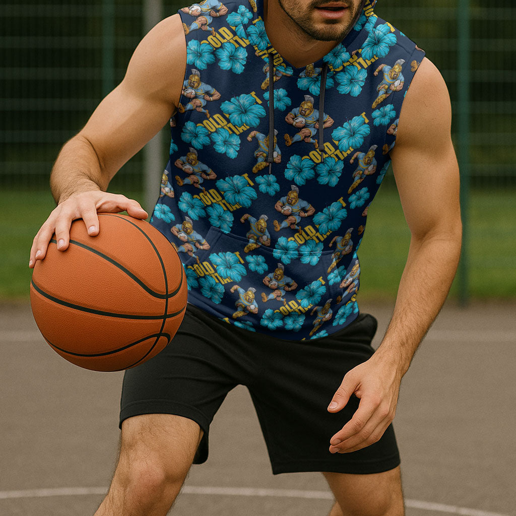 Gold Coast Titans Sleeveless Hoodie Tropical Hibiscus Floral Seamless Rugby Mascot