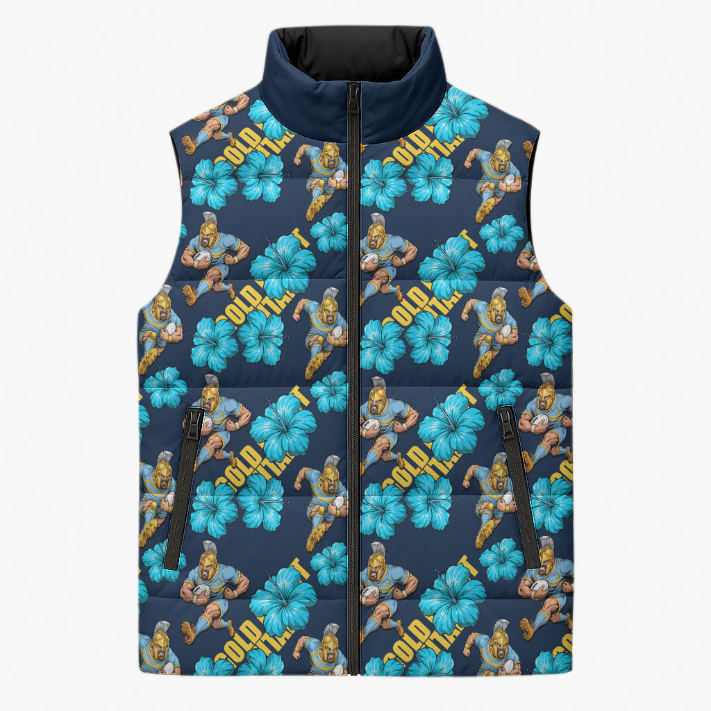 Gold Coast Titans Sleeveless Puffer Jacket Tropical Hibiscus Floral Seamless Rugby Mascot