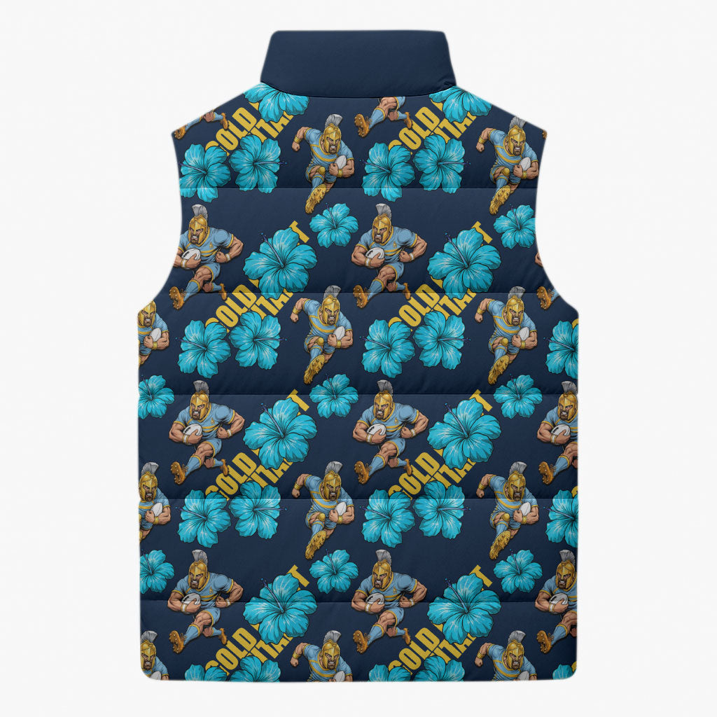 Gold Coast Titans Sleeveless Puffer Jacket Tropical Hibiscus Floral Seamless Rugby Mascot
