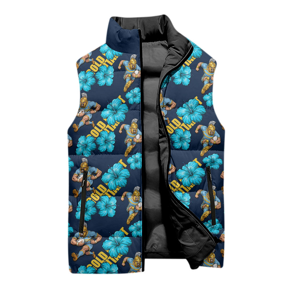 Gold Coast Titans Sleeveless Puffer Jacket Tropical Hibiscus Floral Seamless Rugby Mascot