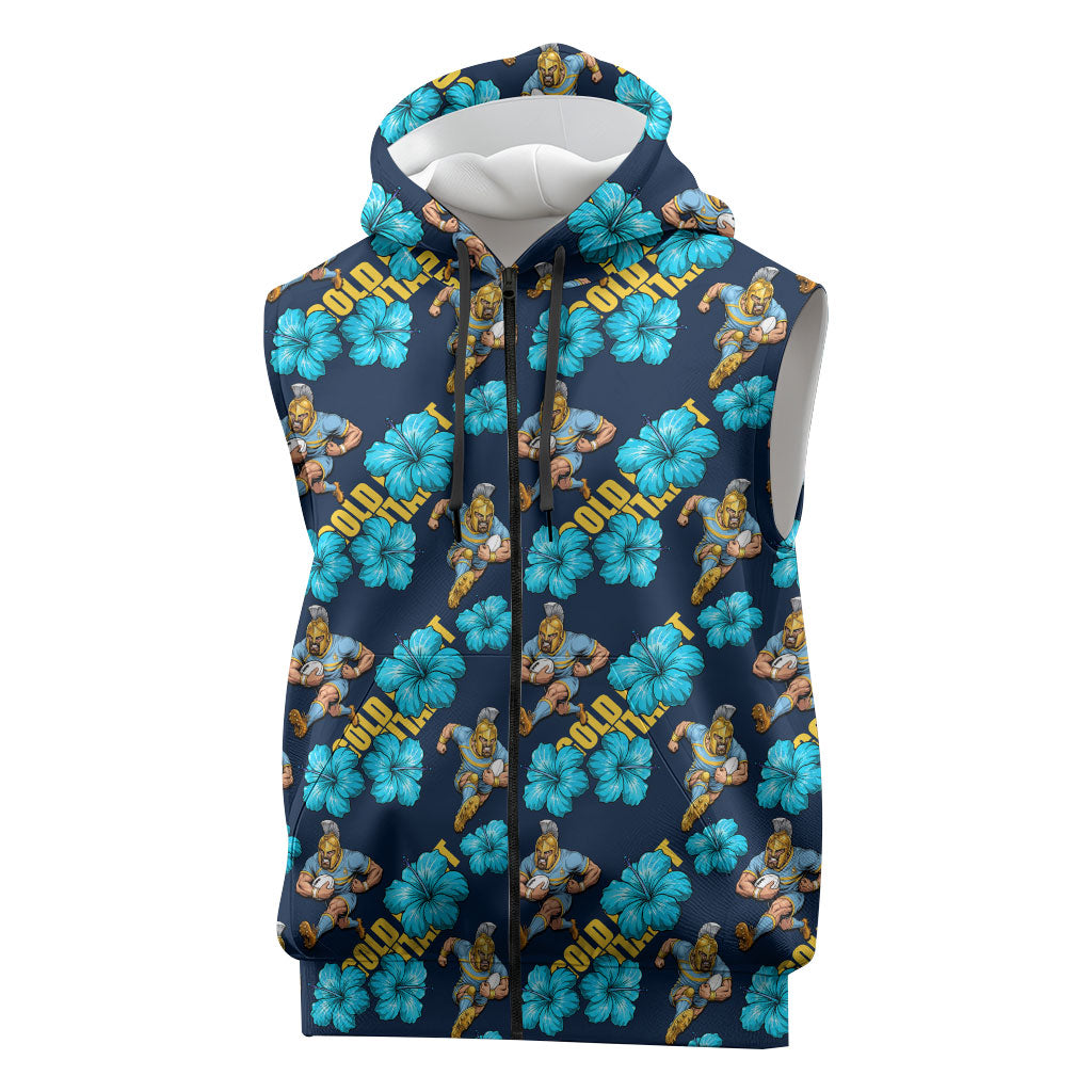 Gold Coast Titans Sleeveless Zip Hoodie Tropical Hibiscus Floral Seamless Rugby Mascot