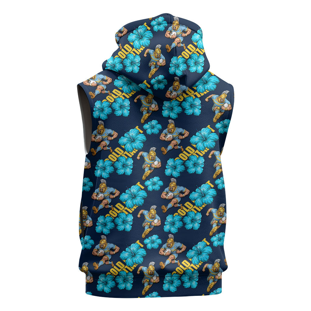 Gold Coast Titans Sleeveless Zip Hoodie Tropical Hibiscus Floral Seamless Rugby Mascot