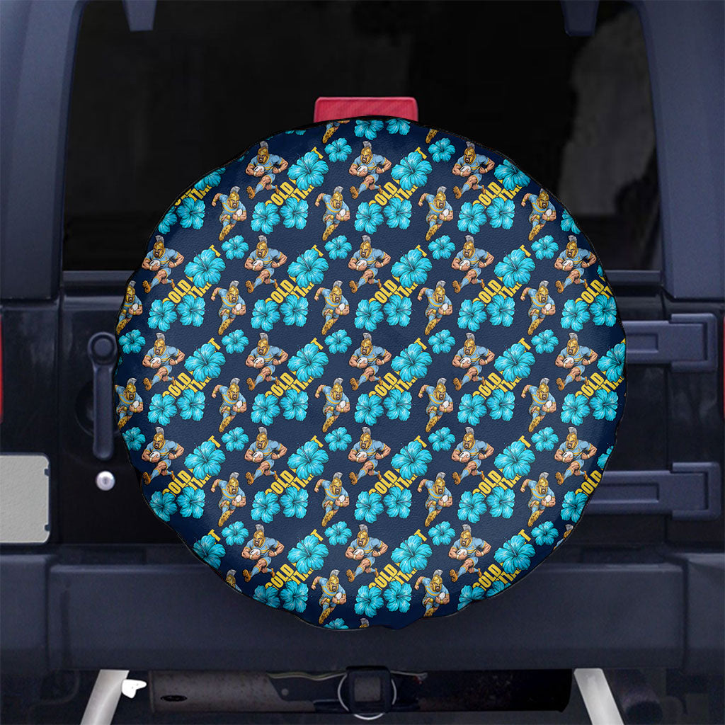 Gold Coast Titans Spare Tire Cover Tropical Hibiscus Floral Seamless Rugby Mascot