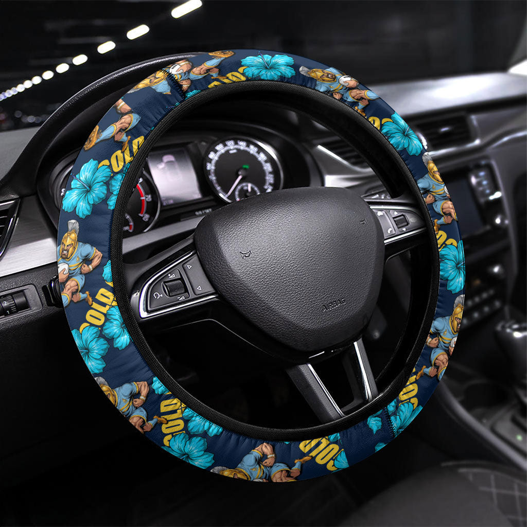 Gold Coast Titans Steering Wheel Cover Tropical Hibiscus Floral Seamless Rugby Mascot