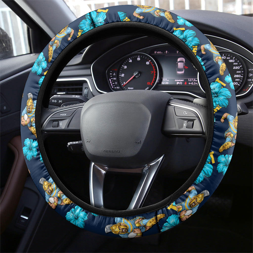 Gold Coast Titans Steering Wheel Cover Tropical Hibiscus Floral Seamless Rugby Mascot