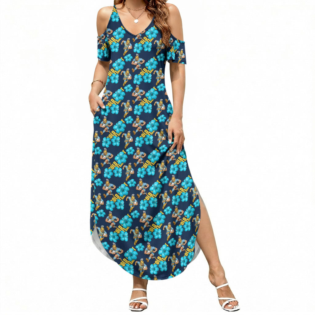 Gold Coast Titans Summer Maxi Dress Tropical Hibiscus Floral Seamless Rugby Mascot