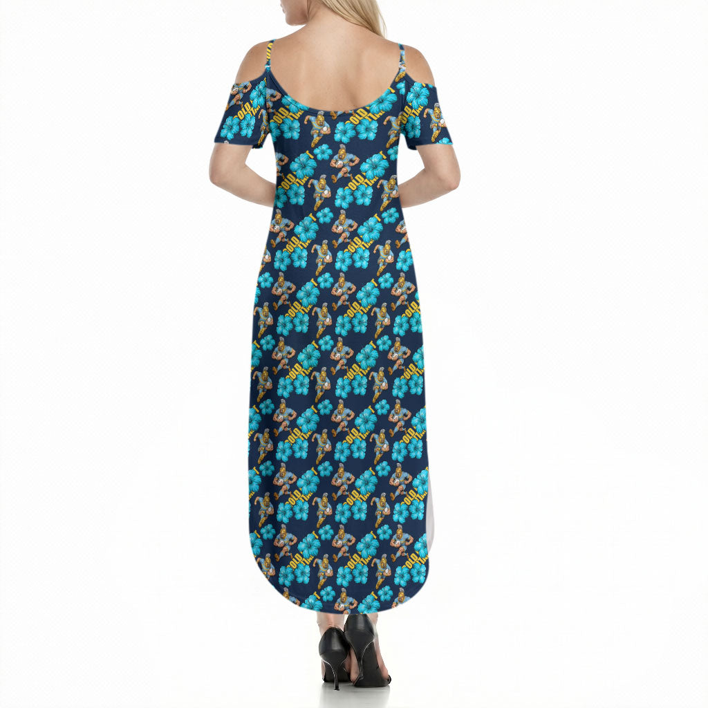 Gold Coast Titans Summer Maxi Dress Tropical Hibiscus Floral Seamless Rugby Mascot