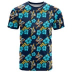 Gold Coast Titans T Shirt Tropical Hibiscus Floral Seamless Rugby Mascot