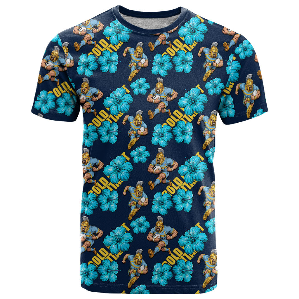Gold Coast Titans T Shirt Tropical Hibiscus Floral Seamless Rugby Mascot