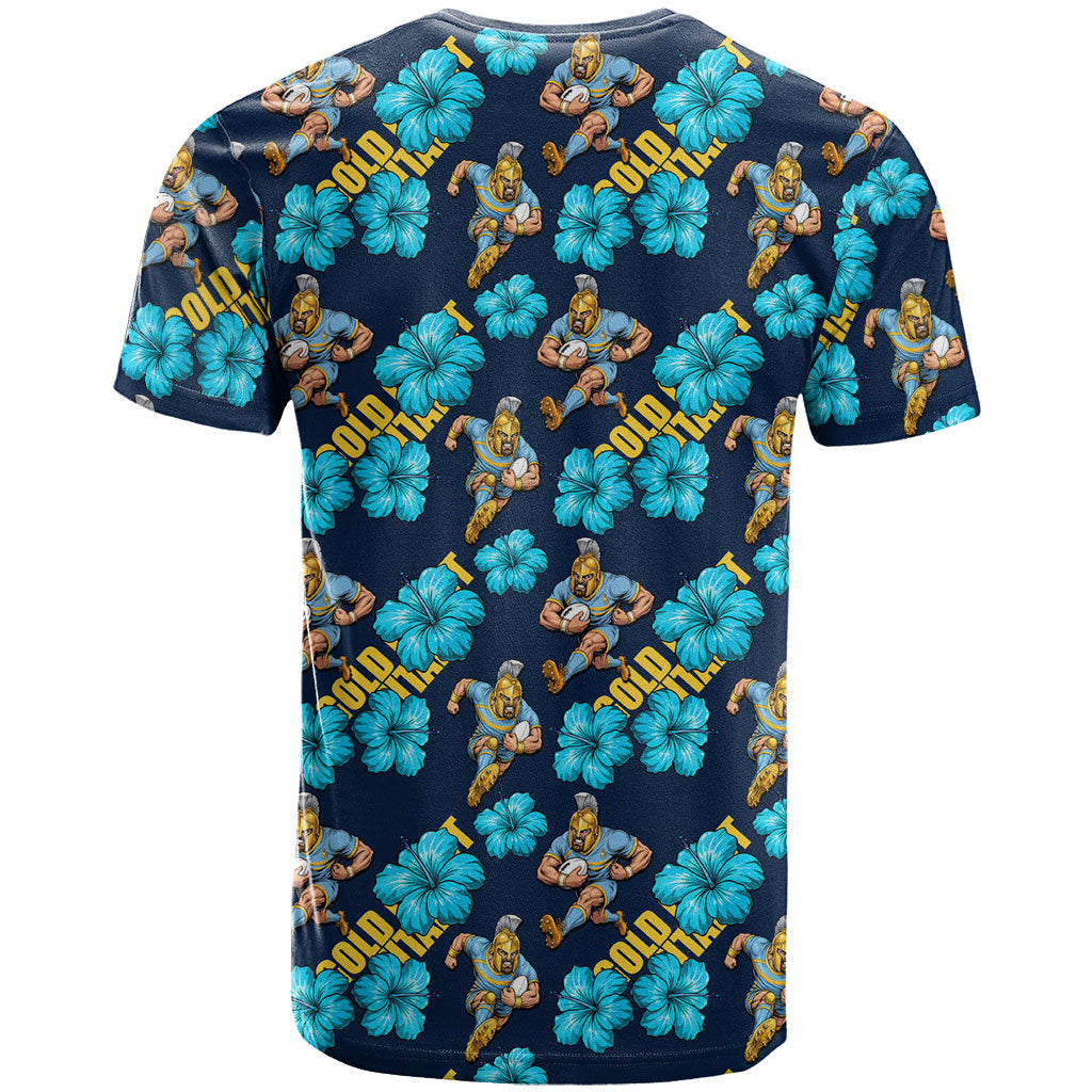 Gold Coast Titans T Shirt Tropical Hibiscus Floral Seamless Rugby Mascot