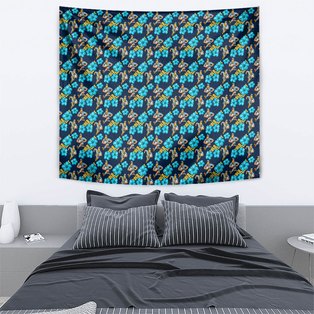 Gold Coast Titans Tapestry Tropical Hibiscus Floral Seamless Rugby Mascot