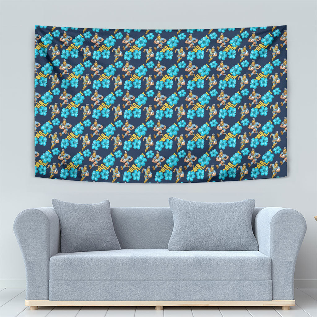 Gold Coast Titans Tapestry Tropical Hibiscus Floral Seamless Rugby Mascot