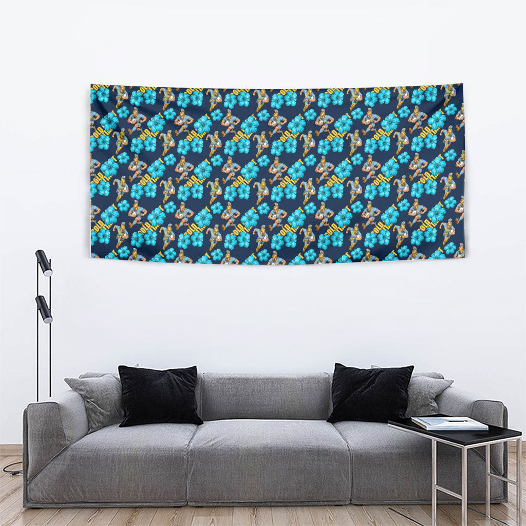 Gold Coast Titans Tapestry Tropical Hibiscus Floral Seamless Rugby Mascot